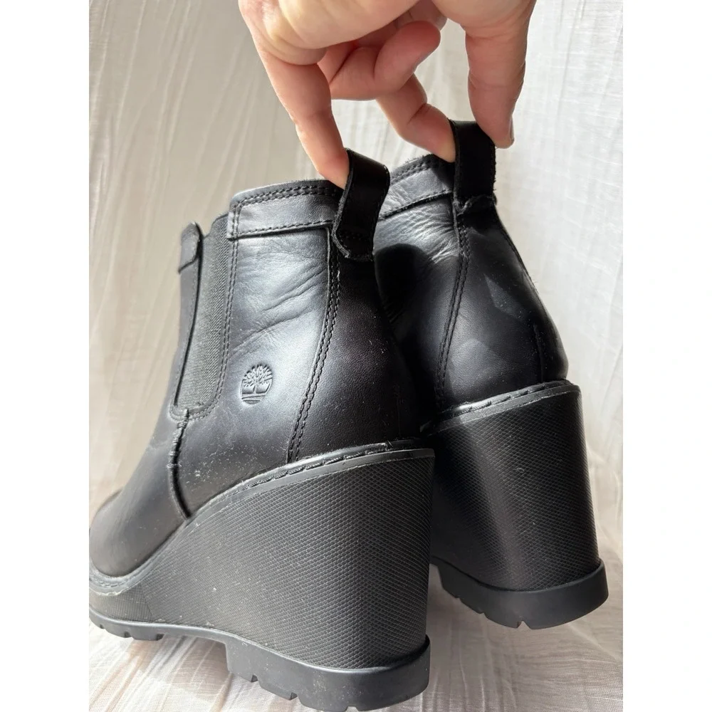 Timberland Defender Women's Black Leather Chelsea Ankle Wedge Boots US 8.5